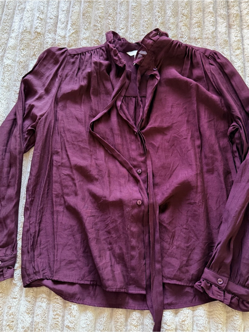 H&M Plum Tie-Neck Long-Sleeve Blouse